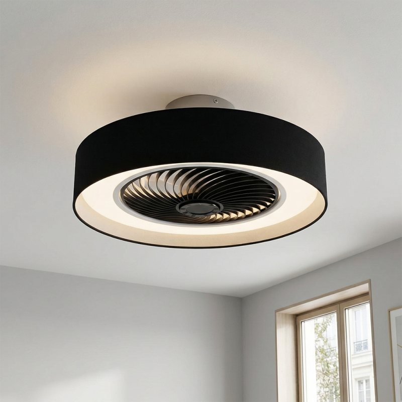 Moderni kattotuuletin musta, Huub, 40W, 3000K LED, kaukosäätimellä