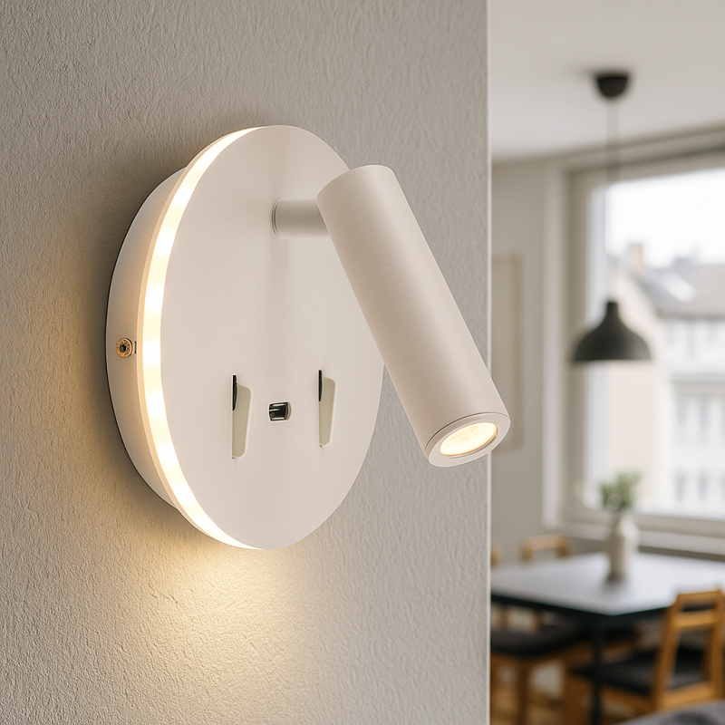 Moderni seinävalaisin valkoinen, Alec, 9W, 3000K LED, katkaisimella Moderni seinävalaisin valkoinen, Alec, 9W, 3000K LED, katkaisimella