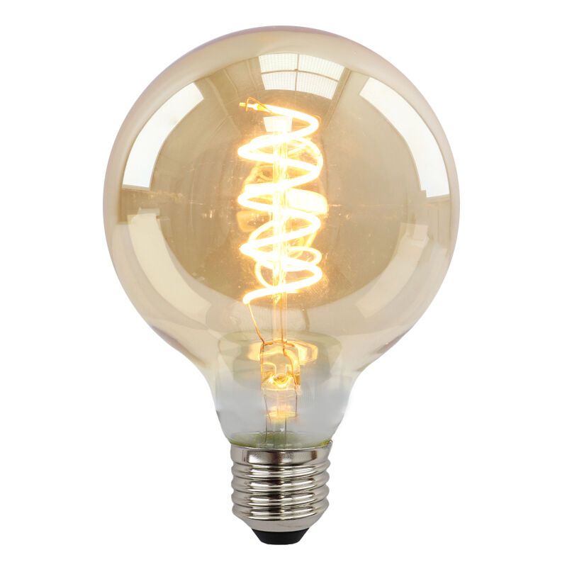 Himmennettävä E27 Olucia LED-lamppu, Tuelo, G95, 4W, meripihkanvärinen lasi, 2200k