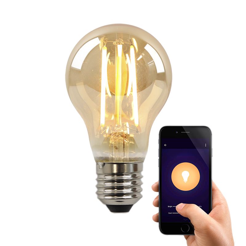 Olucia Älykäs LED-lamppu E27 Yona, meripihkanvärinen, A60, 5W, himmennettävä lämpimäksi Olucia Älykäs LED-lamppu E27 Yona, meripihkanvärinen, A60, 5W, himmennettävä lämpimäksi