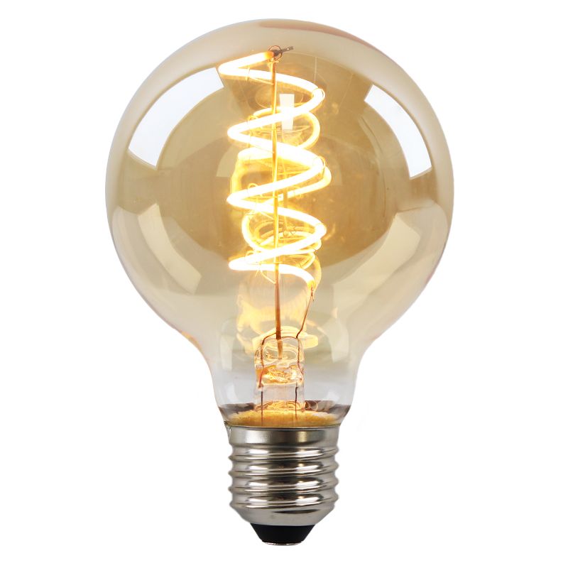 Himmennettävä E27 Olucia LED-filamenttilamppu Tuelo, meripihkanvärinen, G80, 4W, 2200K