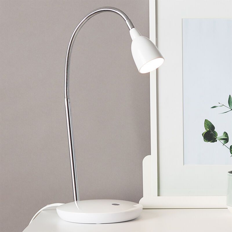Muovi työpöytävalaisin valkoinen, Kit, 3W, 3000K LED, katkaisimella