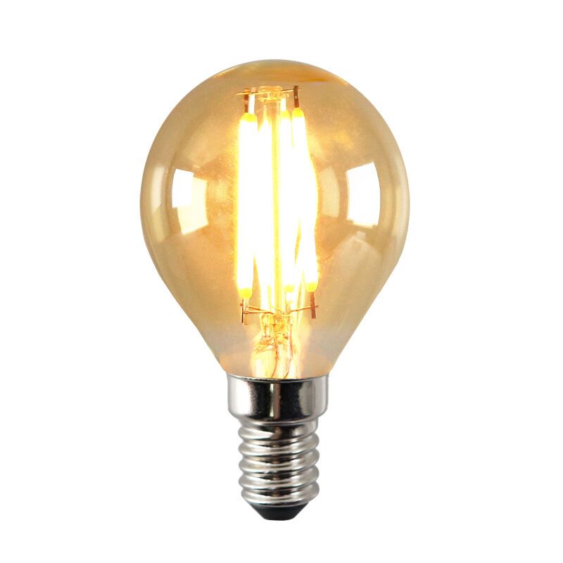 Himmennettävä E14 Olucia LED-lamppu, P45, 3W, meripihkanvärinen lasi, 2200k