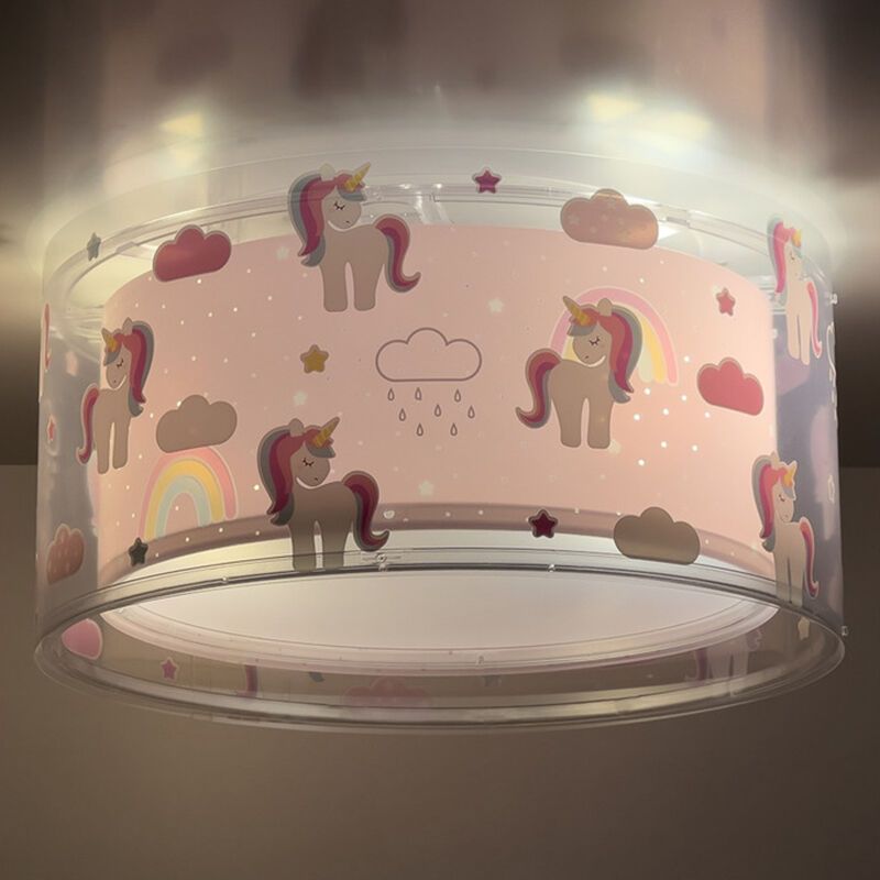 Vaaleanpunainen muovi lastenhuoneen kattovalaisin, Unicorn Vaaleanpunainen muovi lastenhuoneen kattovalaisin, Unicorn