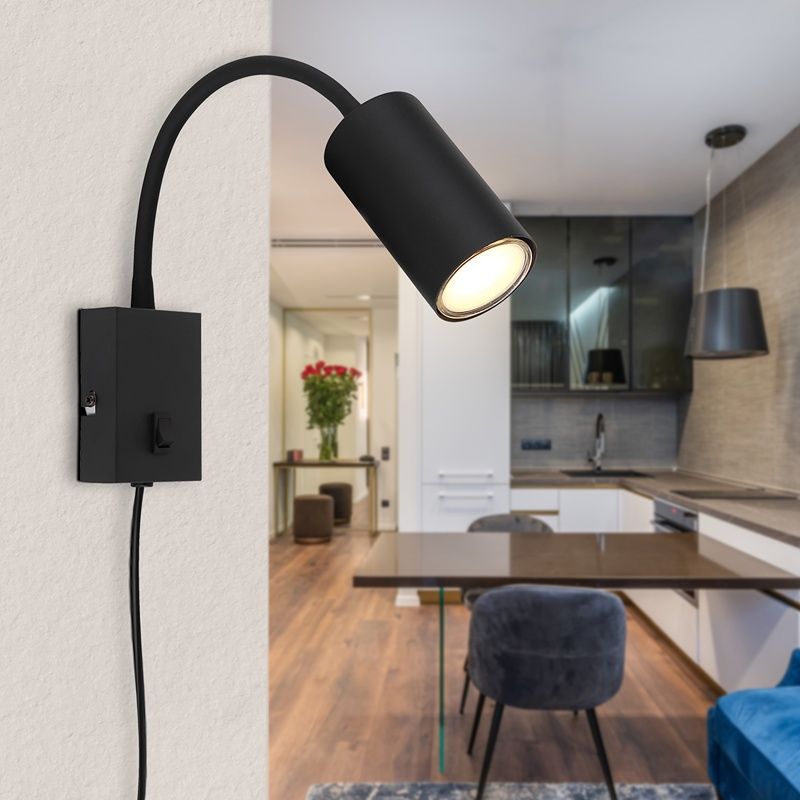 Design metalli pistorasiaseinävalaisin musta, Roelof, katkaisimella