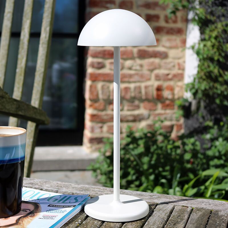 Valkoinen alumiini ulkopöytävalaisin, Joy, 1,5W, 3000K LED, IP54, kosketushimmentimellä