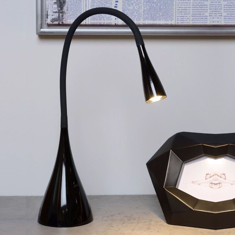 Musta metalli työpöytävalaisin, Zozy, 3W, 3000K LED, kosketushimmentimellä