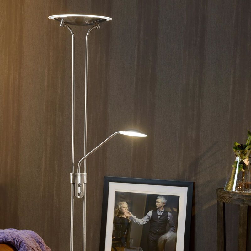 Kromi metalli seisova lukulamppu, Champion, 20W, 3000K LED, katkaisimella