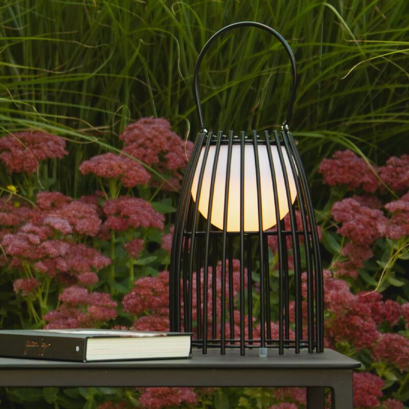 Musta metalli ulkopöytävalaisin, Fjara, 0,3W, 2700K LED, IP44, kosketushimmentimellä