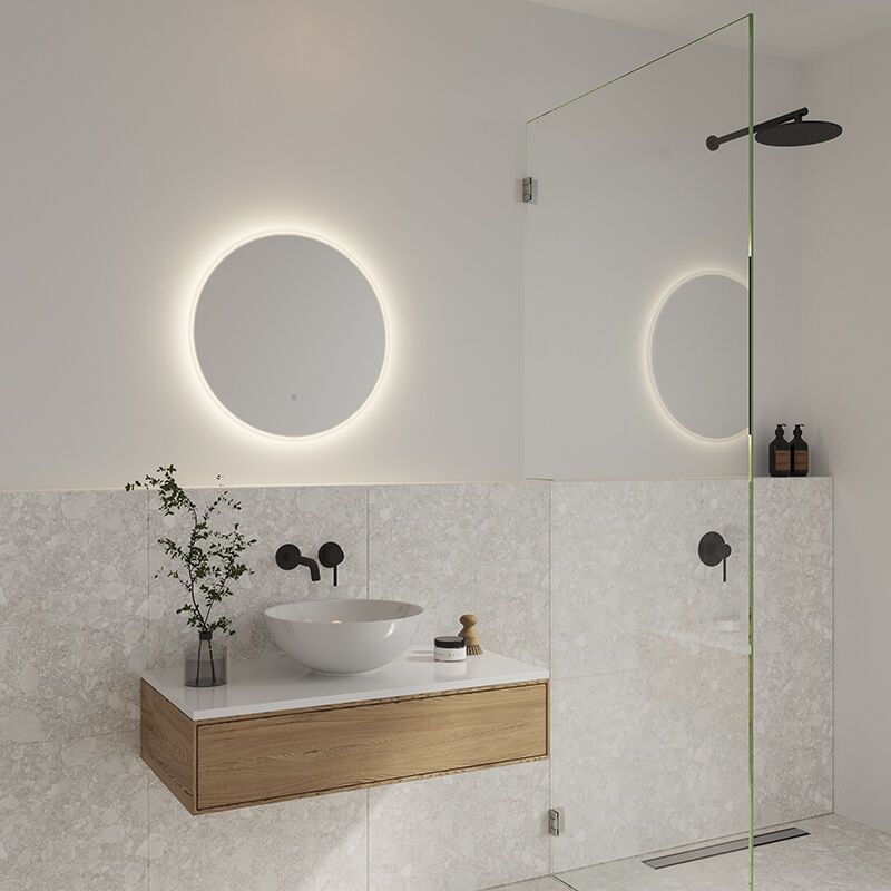 Harmaa lasi valaistu peili, Dovina, 20W, 4000K LED, IP44, katkaisimella