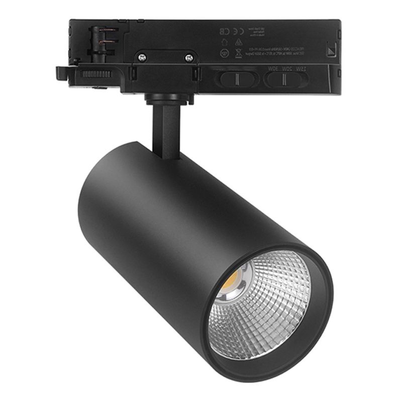 Musta 3-vaiheinen kiskovalaisin, Rozina, 10W/20W/30W, valkoinen LED-kytkin