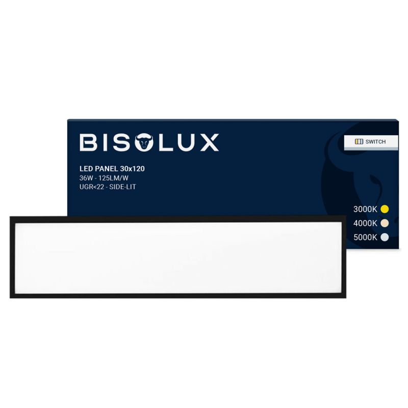 Musta 120x30 cm LED-paneeli - 125 lm/W - UGR<22 - Säädettävä valkoinen - Sivustavalaistu