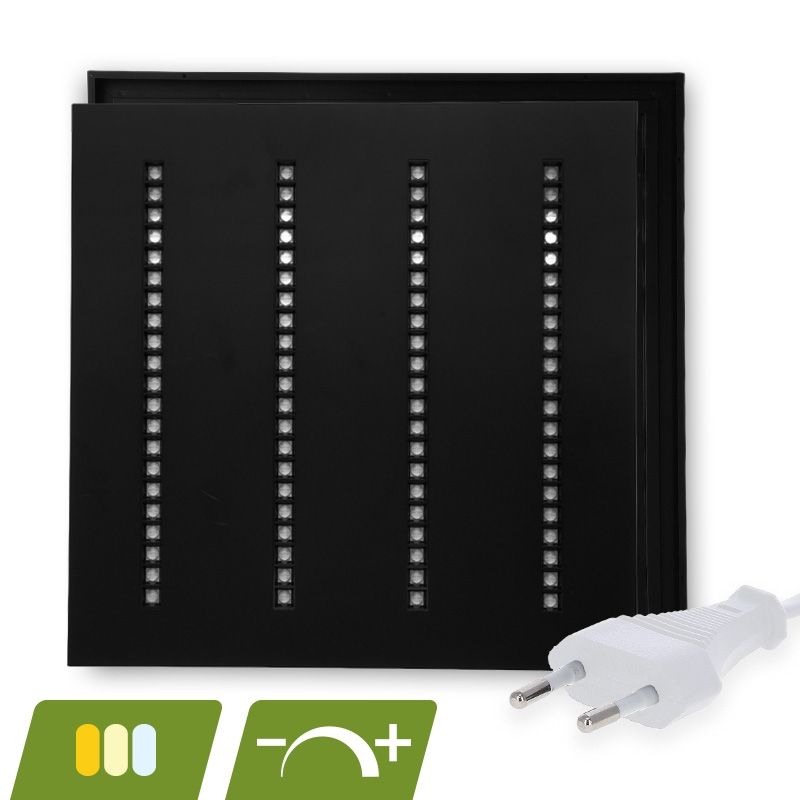 Musta sälekaihdin LED-paneeli 60x60 - 30W - valkoinen kytkin - himmennettävä - UGR <16 Musta sälekaihdin LED-paneeli 60x60 - 30W - valkoinen kytkin - himmennettävä - UGR <16