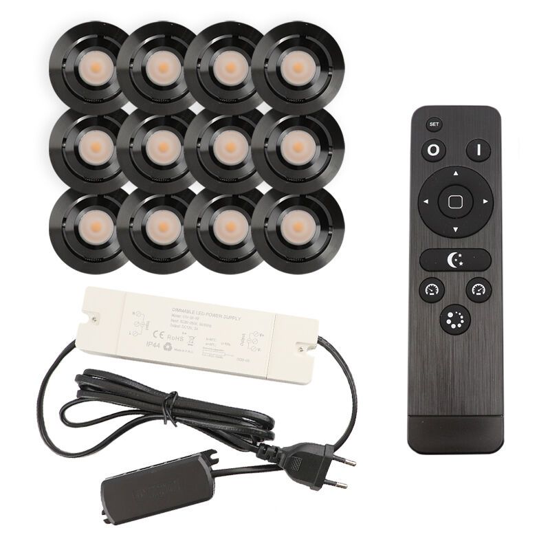 Alumiini veranda pintavalaisin musta, Rona, 3W, 2700K LED, IP44, kaukosäätimellä