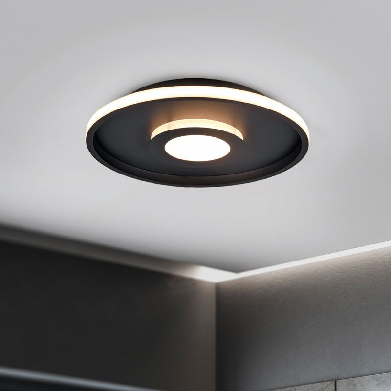 Musta metalli kylpyhuoneen kattovalaisin, Kayla, 35W, 3000K LED, IP44 Musta metalli kylpyhuoneen kattovalaisin, Kayla, 35W, 3000K LED, IP44