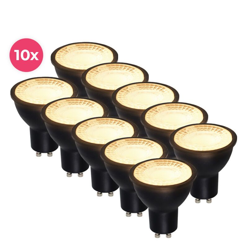 10 kpl mustaa himmennettävää GU10 LED-kohdevaloa Antonie, 5 wattia, 2700K (lämmin valkoinen)