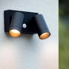 Musta alumiini liiketunnistimella varustettu ulkoseinävalaisin, Taylor, IP54
