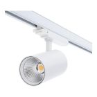 Valkoinen 3-vaiheinen kiskojärjestelmän kohdevalaisin alumiinia, Rozina, 10W/20W/30W, valkoinen LED-kytkin