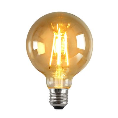 Himmennettävä E27 Olucia LED-lamppu, G95, 6W, meripihkanvärinen lasi, 2200k