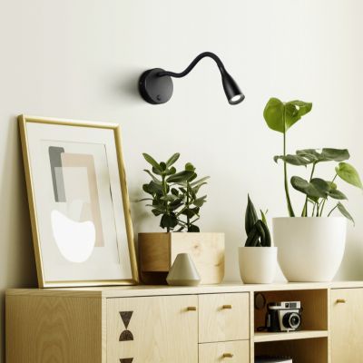Muovi seinävalaisin musta, Obbe, 3,8W, 3000K LED, katkaisimella