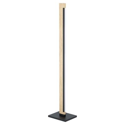 Rustiikkinen puu lattiavalaisin musta, Ludovica, 22W, 3000K LED, katkaisimella