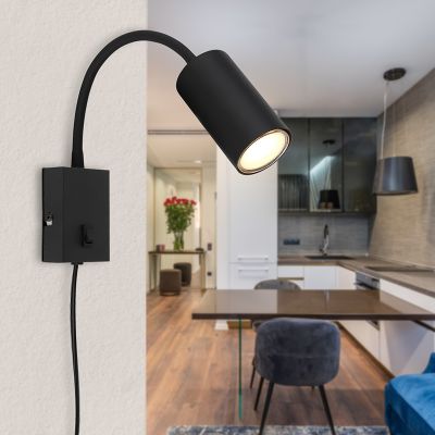 Design metalli pistorasiaseinävalaisin musta, Roelof, katkaisimella