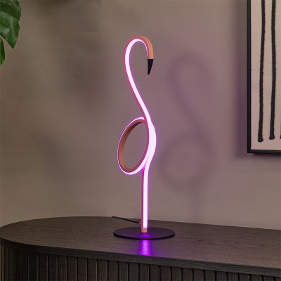 Vaaleanpunainen alumiini pöytävalaisin, Flamingo, 5,5W, RGB LED, kaukosäätimellä