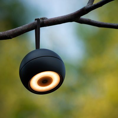 Musta alumiini ladattava seinävalaisin, Lunex, 2W, 3000K LED, IP54, katkaisimella