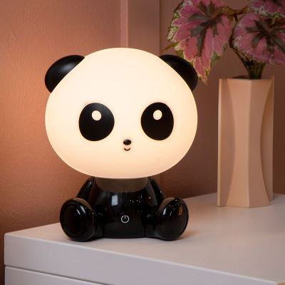 Musta muovi lastenhuoneen pöytävalaisin, Dodo Panda, 3W, 4000K LED, kosketushimmentimellä