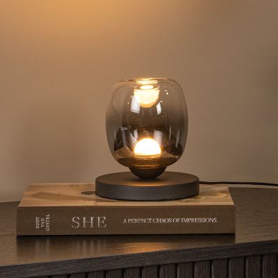 Harmaa lasi pöytävalaisin, Tamino, 6W, 3000K LED, katkaisimella