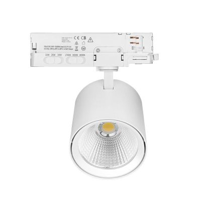 Valkoinen 3-vaiheinen kiskojärjestelmän kohdevalaisin, alumiinia, Jeska, 10W/20W/30W, valkoinen LED-kytkin