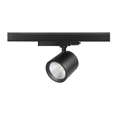 Musta 3-vaiheinen kiskojärjestelmän kohdevalaisin, alumiinia, Jeska, 10W/20W/30W, valkoinen LED-kytkin