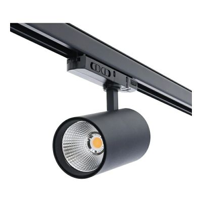 Musta 3-vaiheinen kiskojärjestelmän kohdevalaisin alumiinia, Rozina, 10W/20W/30W, valkoinen LED-kytkin