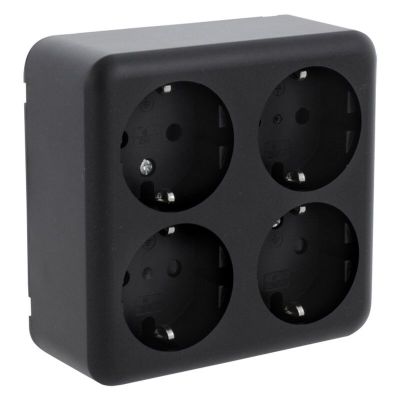 Q-Link pinta-asennettava pistorasia, 4-napainen, Schuko-maadoitusliittimellä, musta
