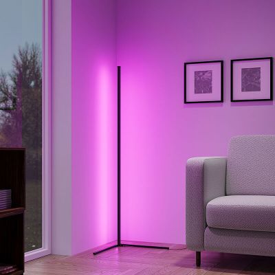 Musta alumiini lattiavalaisin, Erdal, 10W, RGB LED, kaukosäätimellä