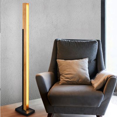 Ruskea puu lattiavalaisin, Neville, 16W, 3000K LED, 3-portaisesti himmennettävä