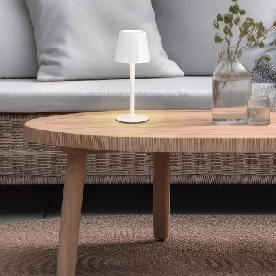 Valkoinen metalli ladattava pöytävalaisin, Priya, 1,6W, lämmin–kylmä valkoinen säädettävä LED, 3-portaisesti himmennettävä