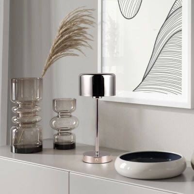 Kromi metalli ladattava pöytävalaisin, Dustin, 1W, 3000K LED, kosketushimmentimellä